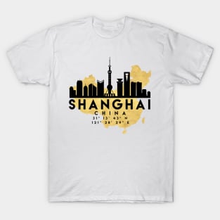 Shanghai China Skyline Map Art T-Shirt